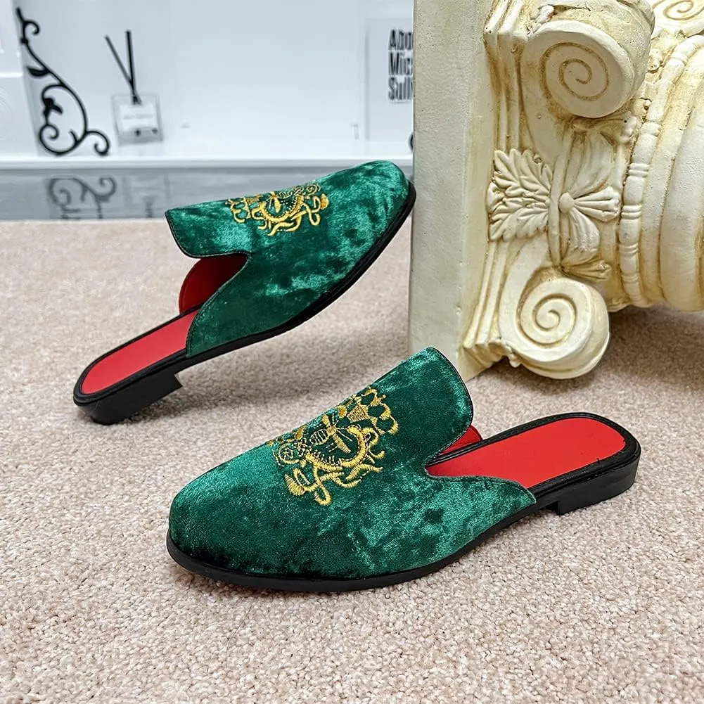 FLQL Men's Leather Scuff Slippers Velvet Slip On Loafers Fashion Backless Mule Clogs Anti-Slip Sandals Slides for Men and Women Designer Size 7-13