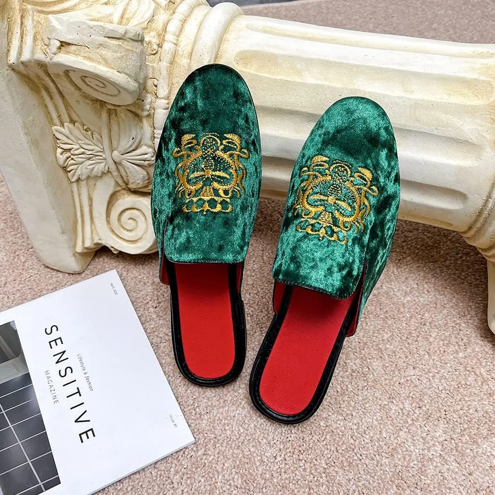 FLQL Men's Leather Scuff Slippers Velvet Slip On Loafers Fashion Backless Mule Clogs Anti-Slip Sandals Slides for Men and Women Designer Size 7-13