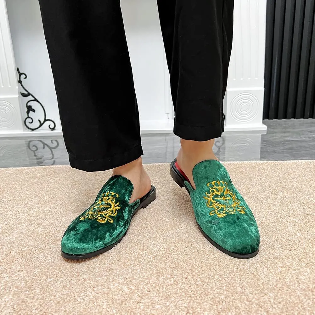 FLQL Men's Leather Scuff Slippers Velvet Slip On Loafers Fashion Backless Mule Clogs Anti-Slip Sandals Slides for Men and Women Designer Size 7-13