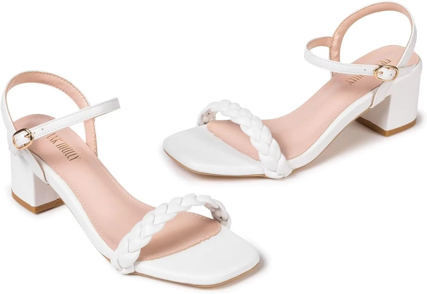 Frank Mully Women's Braided Sandal Heels Ankle Strap Comfortable Blocked Heeled Sandals Square Open Toe Cute Prom Pump Sandals Shoes