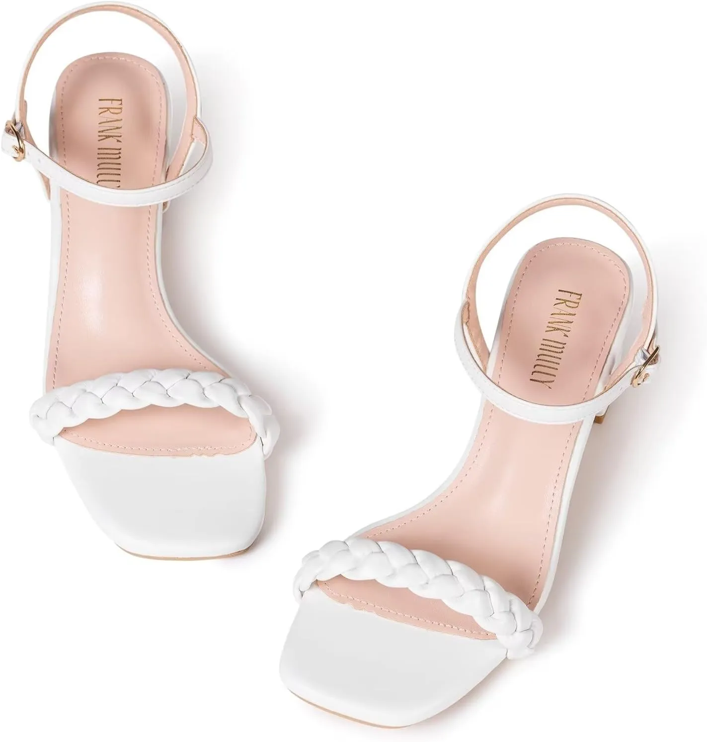 Frank Mully Women's Braided Sandal Heels Ankle Strap Comfortable Blocked Heeled Sandals Square Open Toe Cute Prom Pump Sandals Shoes