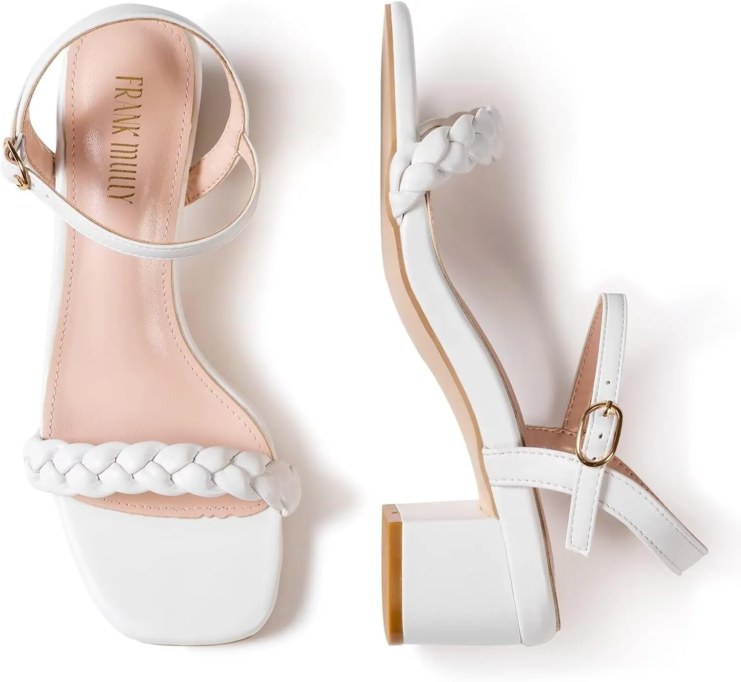 Frank Mully Women's Braided Sandal Heels Ankle Strap Comfortable Blocked Heeled Sandals Square Open Toe Cute Prom Pump Sandals Shoes
