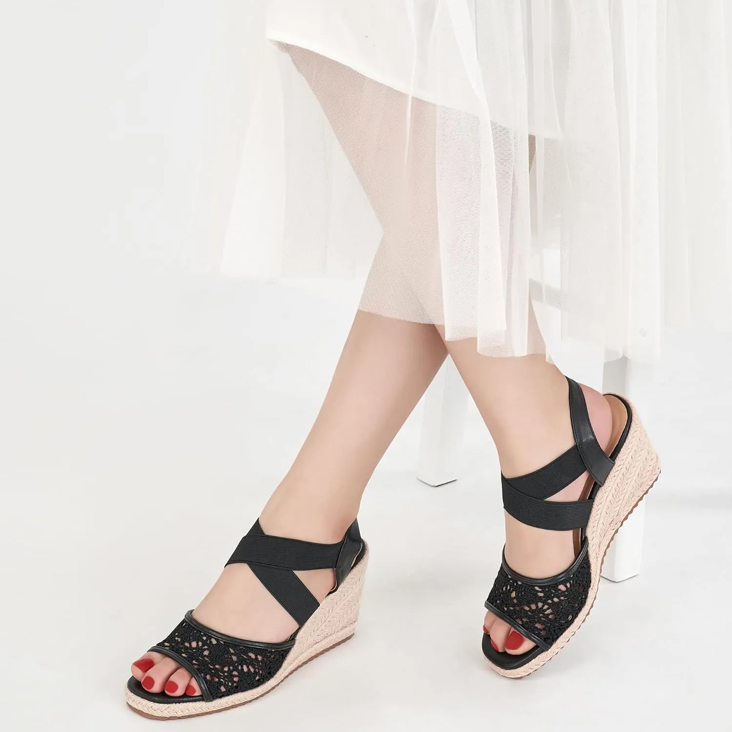 FUDYNMALC Sandals for Women Wedge Heels: Summer Dressy Platform Espadrilles Wedges - Comfortable Square Open Toe Wedding Shoes 2025