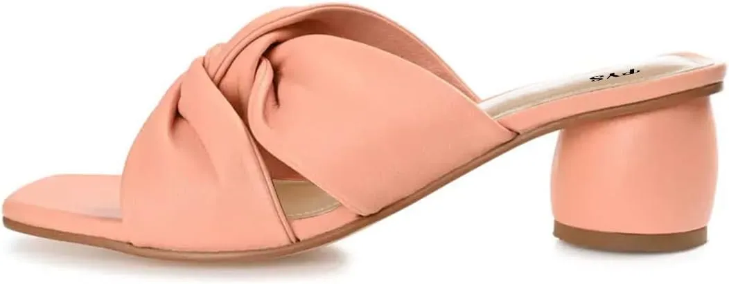 FYS Women Block Chunky Heel Slide Sandal Cross Strap Cutout Mule Square Open Toe Slippers Backless Party Summer Dressy Shoes Size 4-15 US