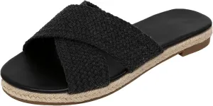 getmorebeauty Women's Slide Sandals Espadrilles Braided Crossover Band Open Toe Slip On Dress Flats Shoes Summer