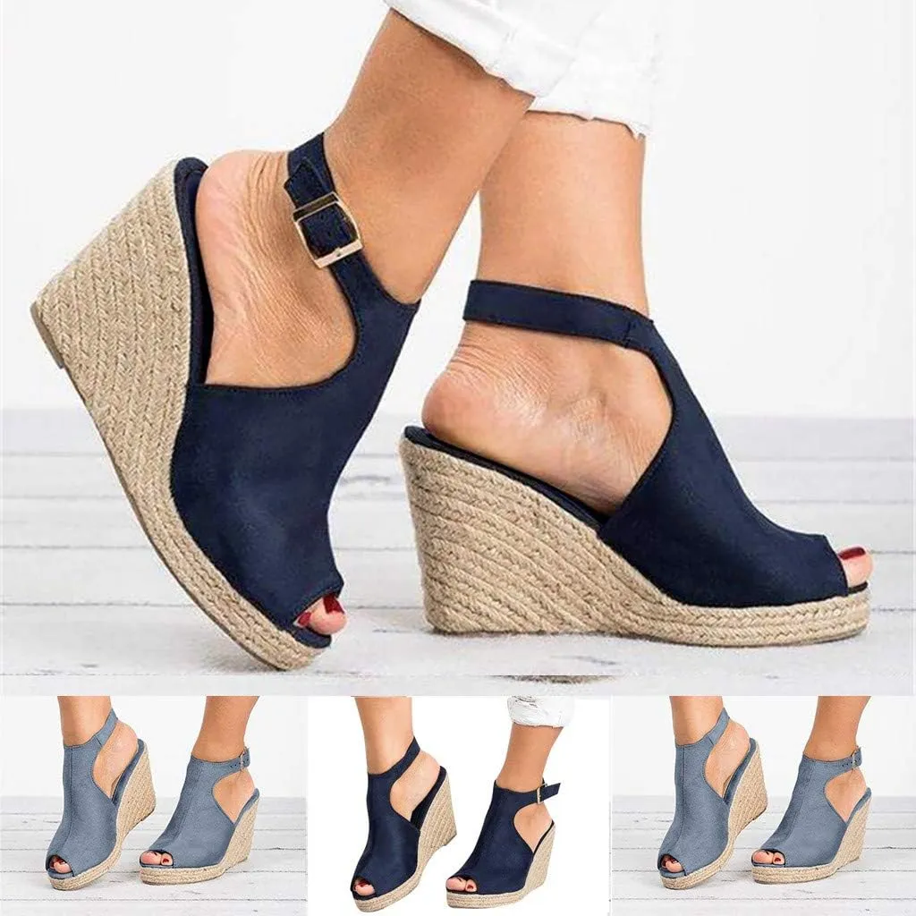 Gibobby Womens Summer Shoes,Women's Fish Mouth Espadrilles Slingback Platforms Sandals High Heel Ankle Strap Beach Shoes