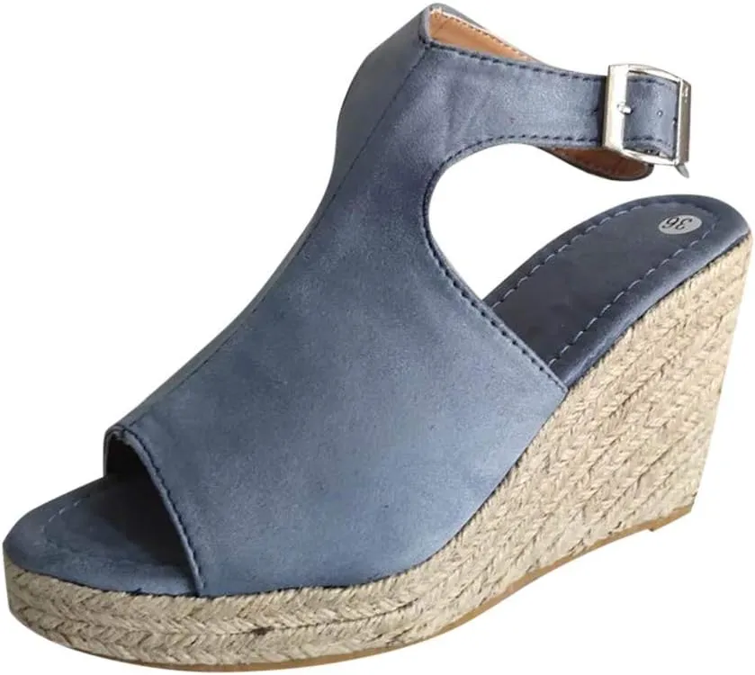 Gibobby Womens Summer Shoes,Women's Fish Mouth Espadrilles Slingback Platforms Sandals High Heel Ankle Strap Beach Shoes