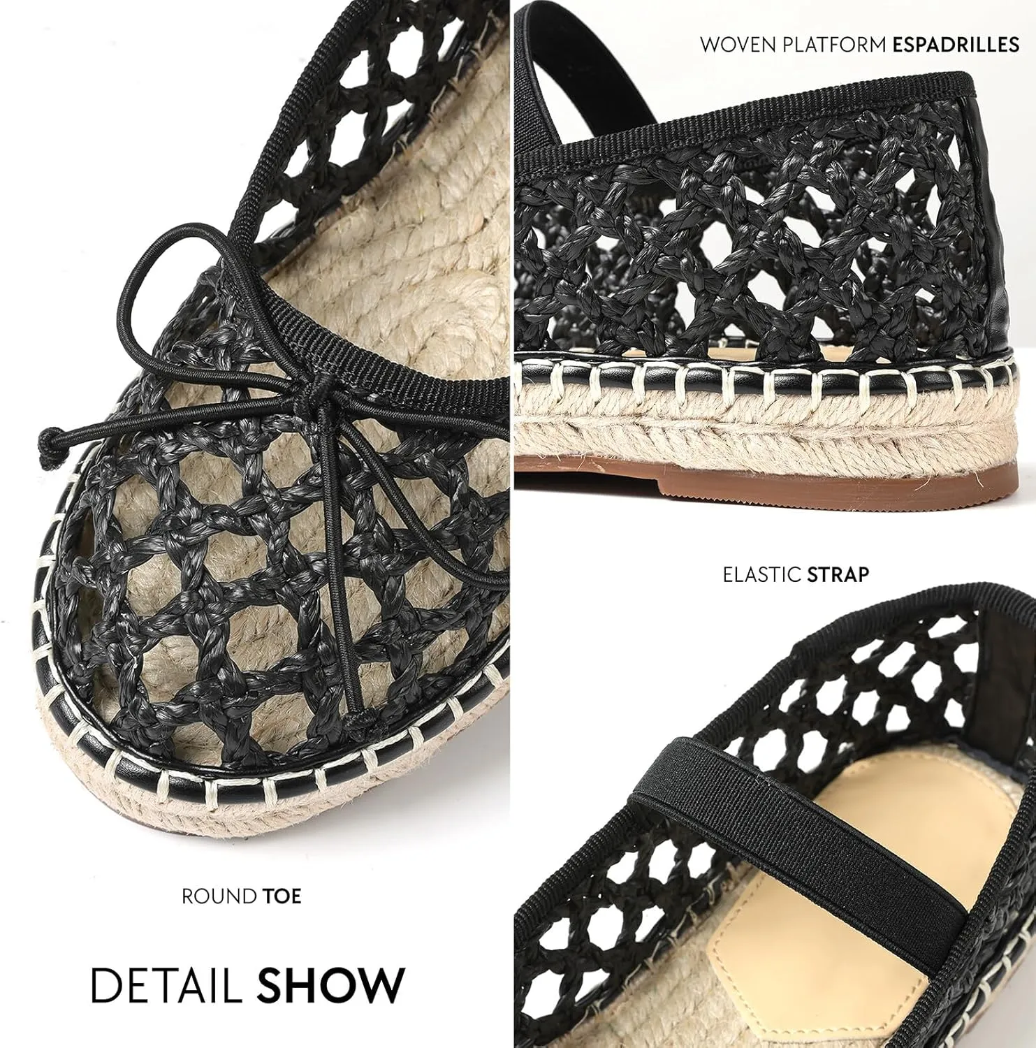 Goiphrri Platform Mary Jane Flats for Women Espadrilles Bow Knot Mary Janes Straw Woven Mesh Ballet Flats for Women Flatform Dress Pumps