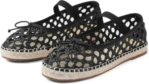 Goiphrri Platform Mary Jane Flats for Women Espadrilles Bow Knot Mary Janes Straw Woven Mesh Ballet Flats for Women Flatform Dress Pumps