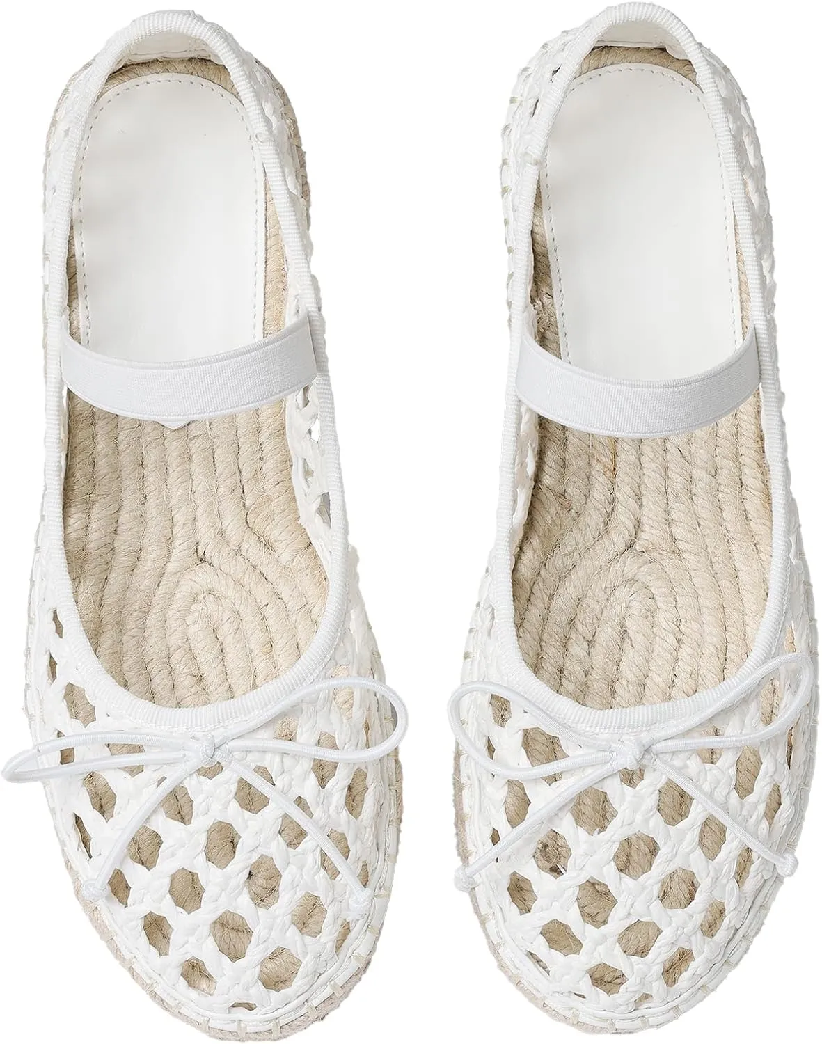 Goiphrri Platform Mary Jane Flats for Women Espadrilles Bow Knot Mary Janes Straw Woven Mesh Ballet Flats for Women Flatform Dress Pumps