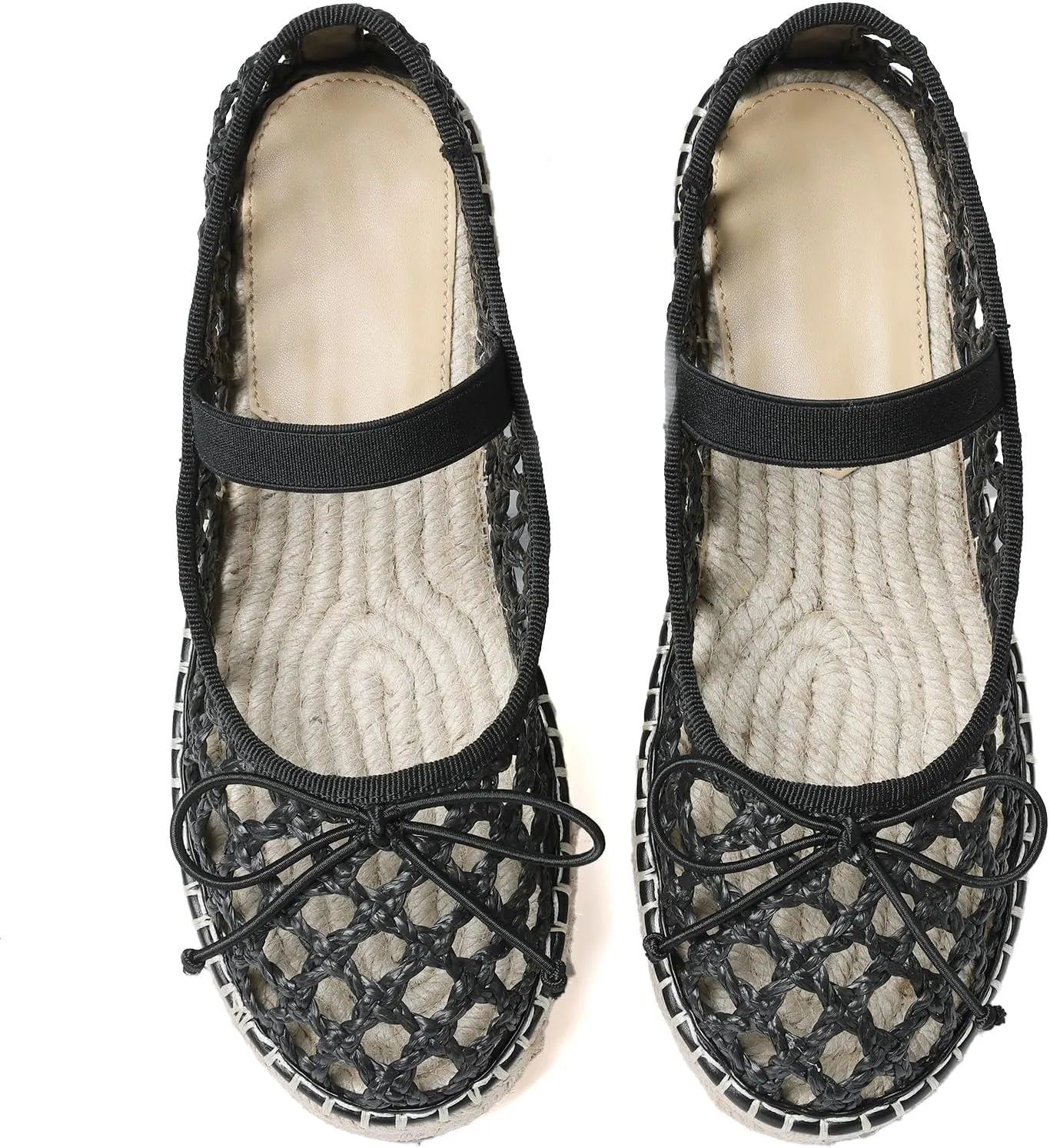Goiphrri Platform Mary Jane Flats for Women Espadrilles Bow Knot Mary Janes Straw Woven Mesh Ballet Flats for Women Flatform Dress Pumps