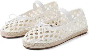 Goiphrri Platform Mary Jane Flats for Women Espadrilles Bow Knot Mary Janes Straw Woven Mesh Ballet Flats for Women Flatform Dress Pumps