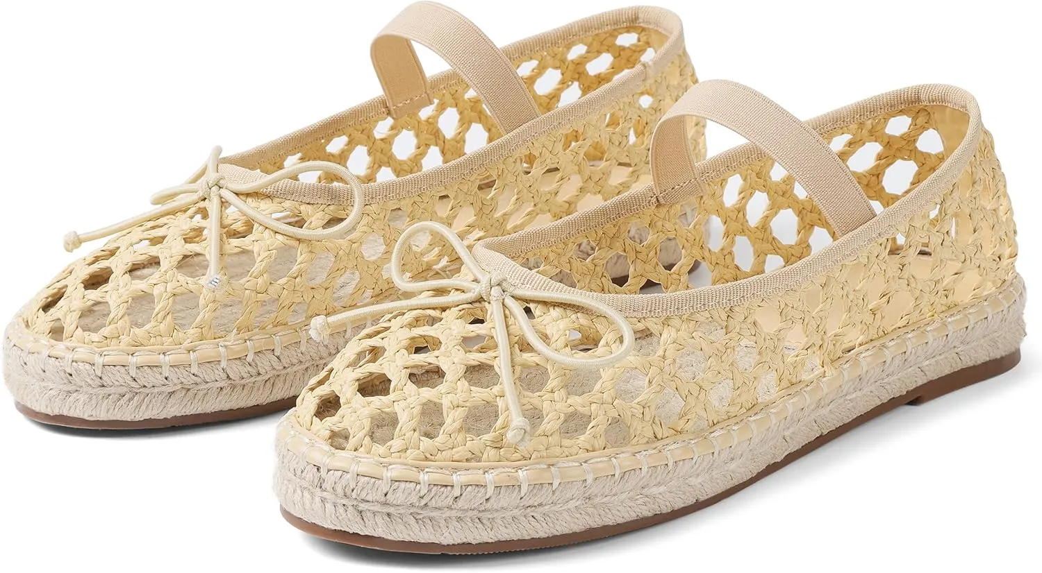 Goiphrri Platform Mary Jane Flats for Women Espadrilles Bow Knot Mary Janes Straw Woven Mesh Ballet Flats for Women Flatform Dress Pumps