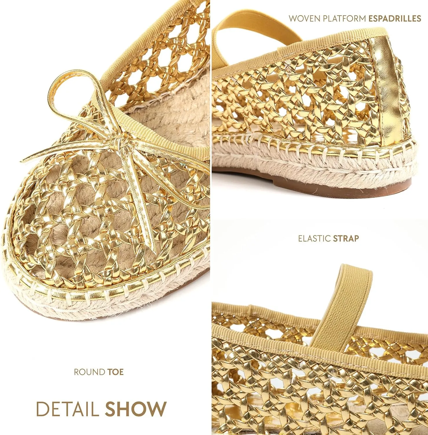 Goiphrri Platform Mary Jane Flats for Women Espadrilles Bow Knot Mary Janes Straw Woven Mesh Ballet Flats for Women Flatform Dress Pumps