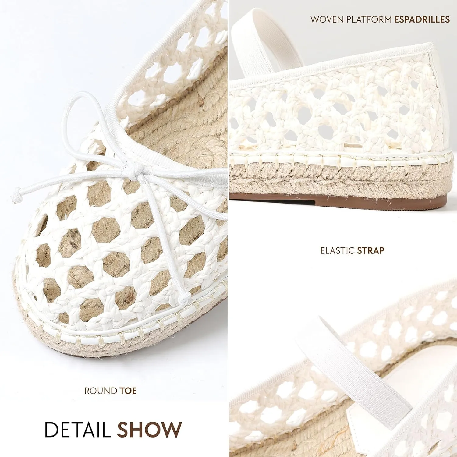 Goiphrri Platform Mary Jane Flats for Women Espadrilles Bow Knot Mary Janes Straw Woven Mesh Ballet Flats for Women Flatform Dress Pumps