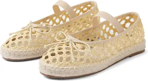 Goiphrri Platform Mary Jane Flats for Women Espadrilles Bow Knot Mary Janes Straw Woven Mesh Ballet Flats for Women Flatform Dress Pumps