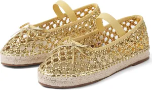 Goiphrri Platform Mary Jane Flats for Women Espadrilles Bow Knot Mary Janes Straw Woven Mesh Ballet Flats for Women Flatform Dress Pumps