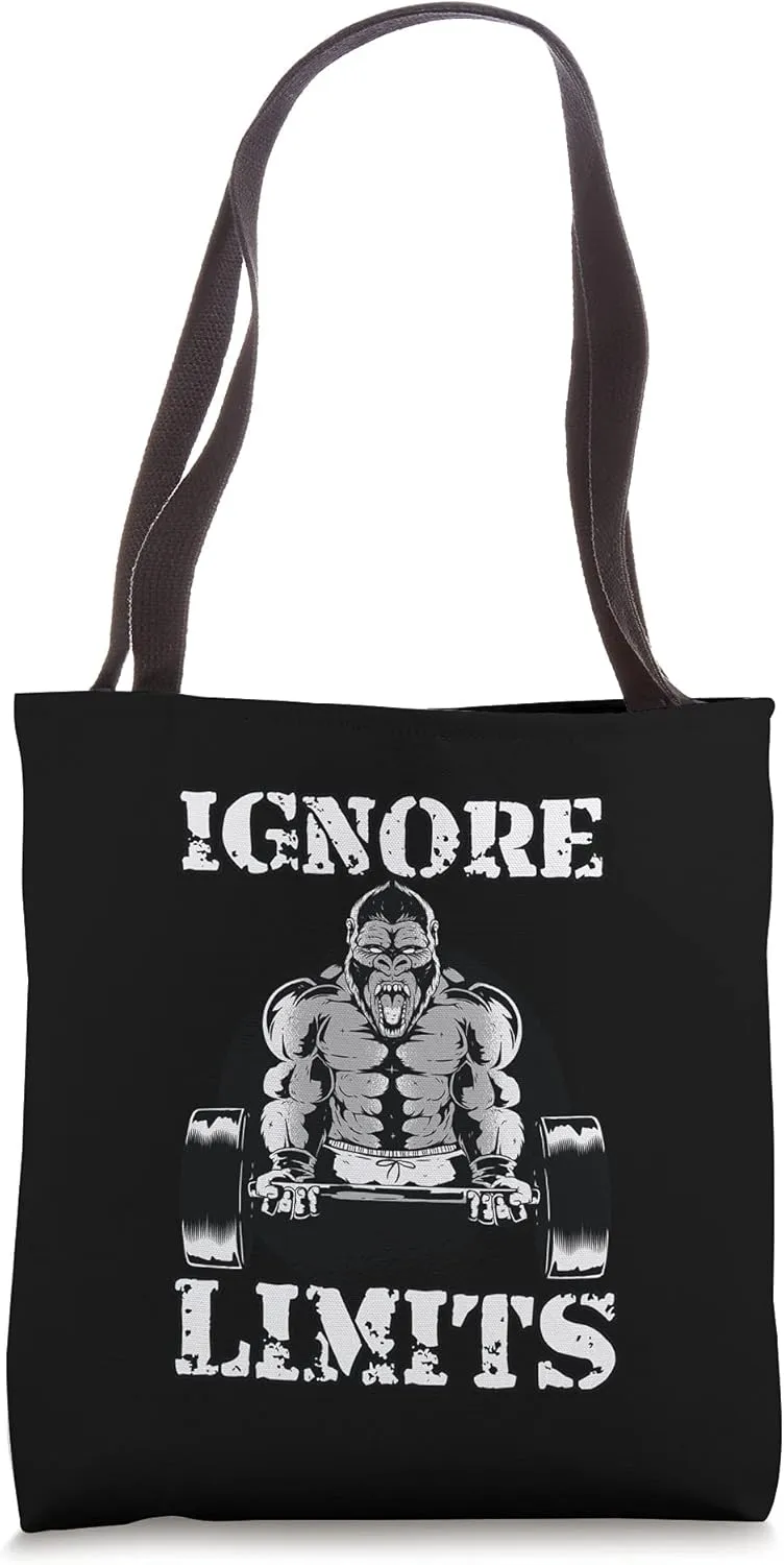 Gorilla Lifting Weights Ignore Limits Fitness Deadlift Tote Bag