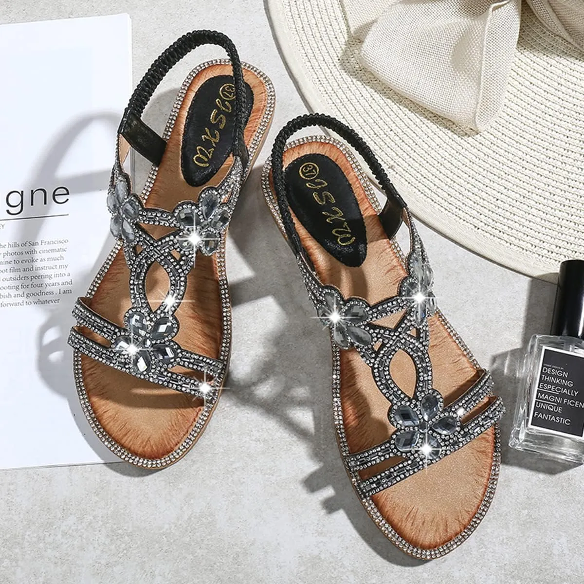 HNGHOU Women's Summer Sandal Shoes Casual Comfortable Open Toe Low Wedge Sandals