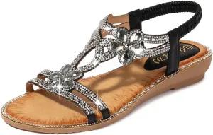 HNGHOU Women's Summer Sandal Shoes Casual Comfortable Open Toe Low Wedge Sandals