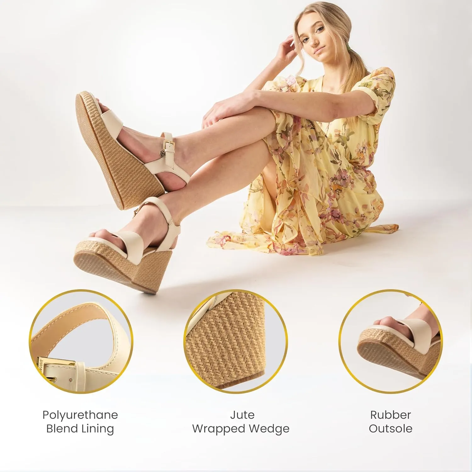 JATAREA Leather Wedge Sandals for Women | Women's Sandals Perfect for Summer