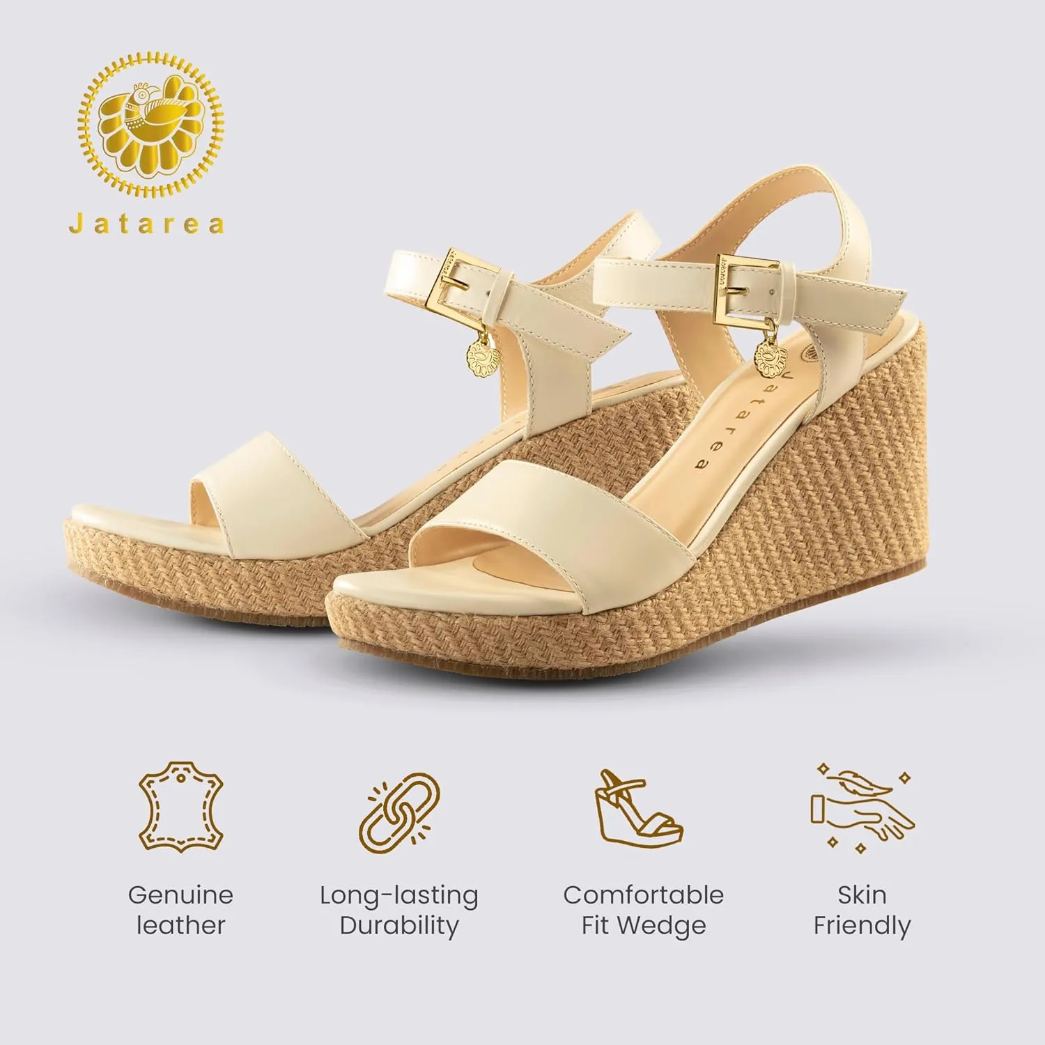 JATAREA Leather Wedge Sandals for Women | Women's Sandals Perfect for Summer