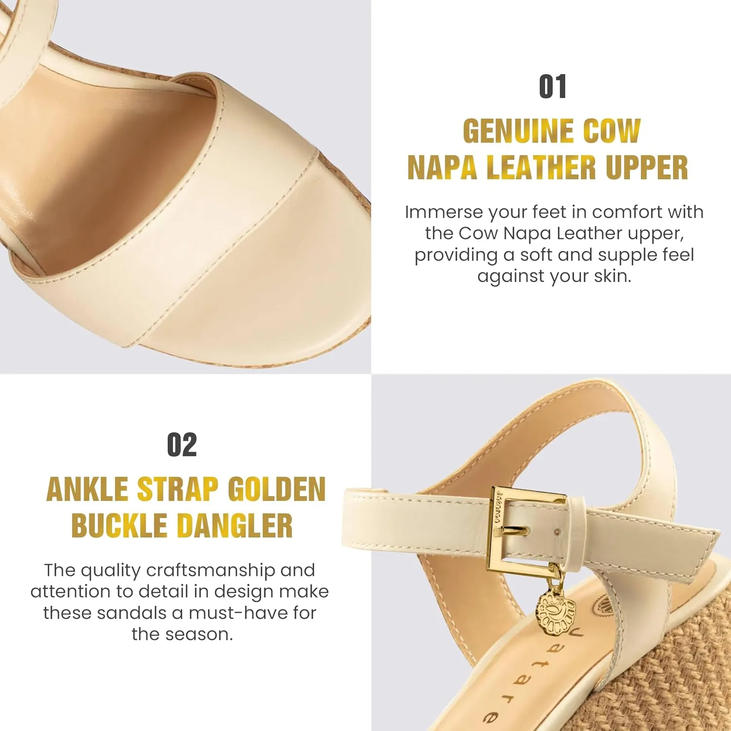 JATAREA Leather Wedge Sandals for Women | Women's Sandals Perfect for Summer