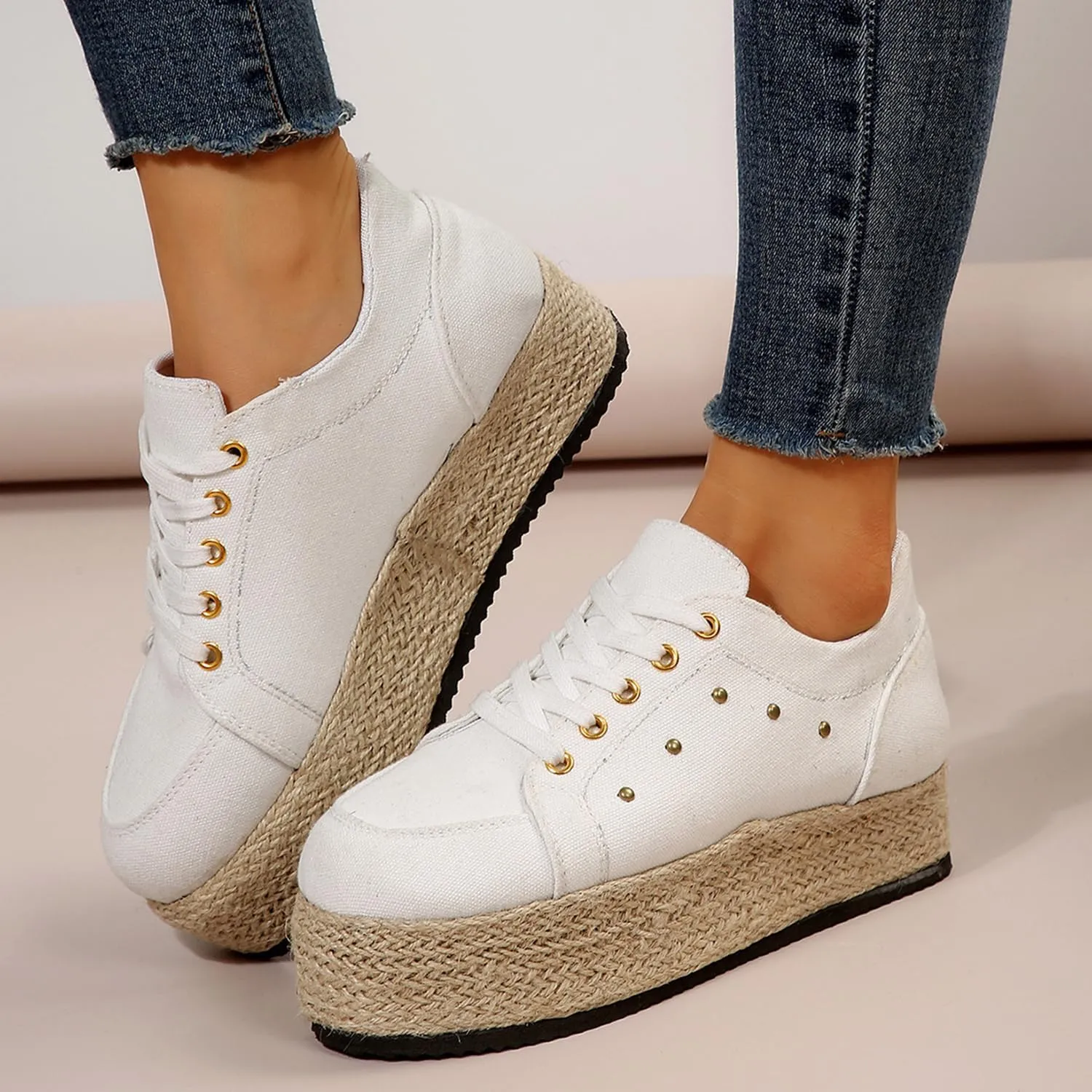 JITUUE Women's Fashion Sneakers Comfortable Casual Hemp Rope Platform Sole Espadrilles Shoes