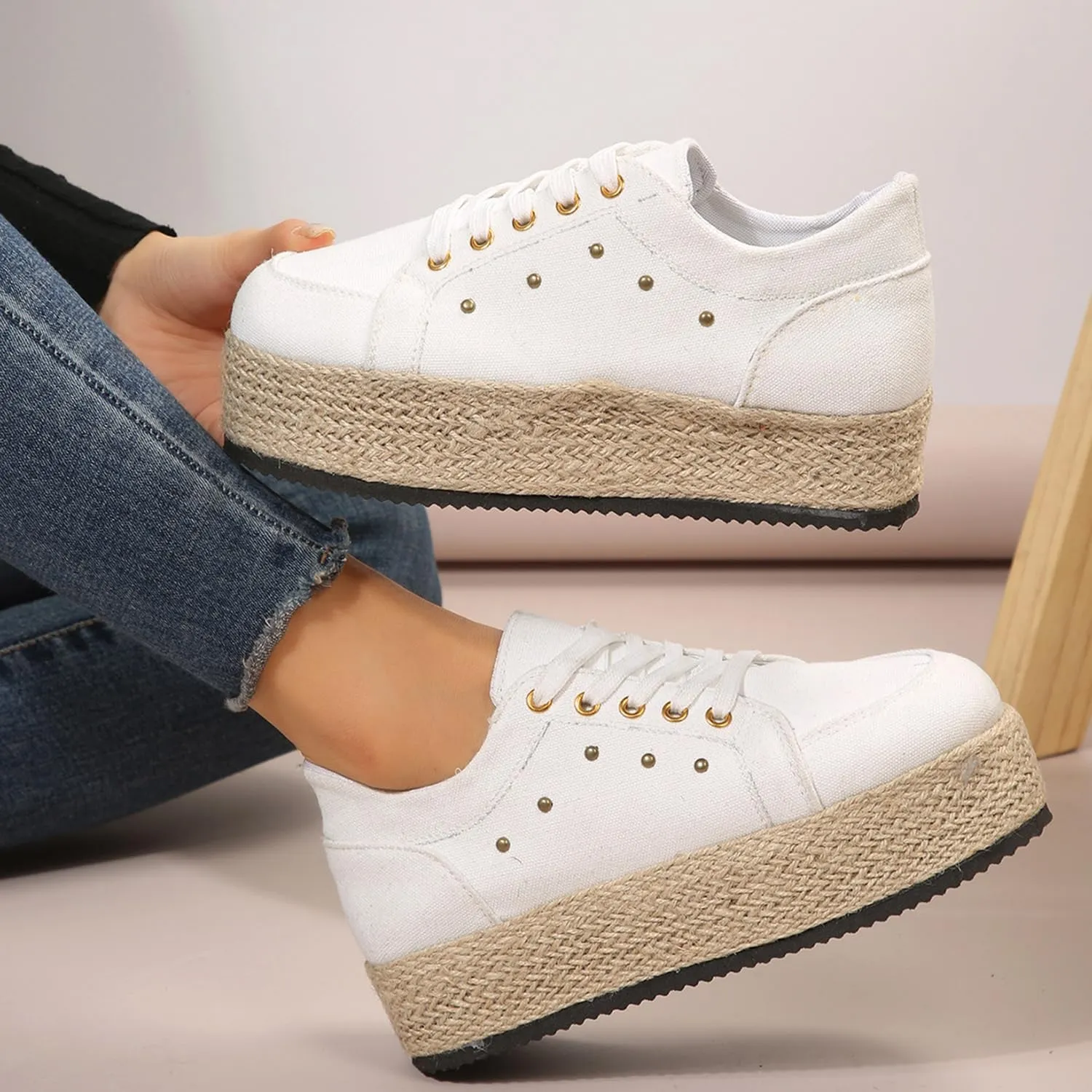 JITUUE Women's Fashion Sneakers Comfortable Casual Hemp Rope Platform Sole Espadrilles Shoes