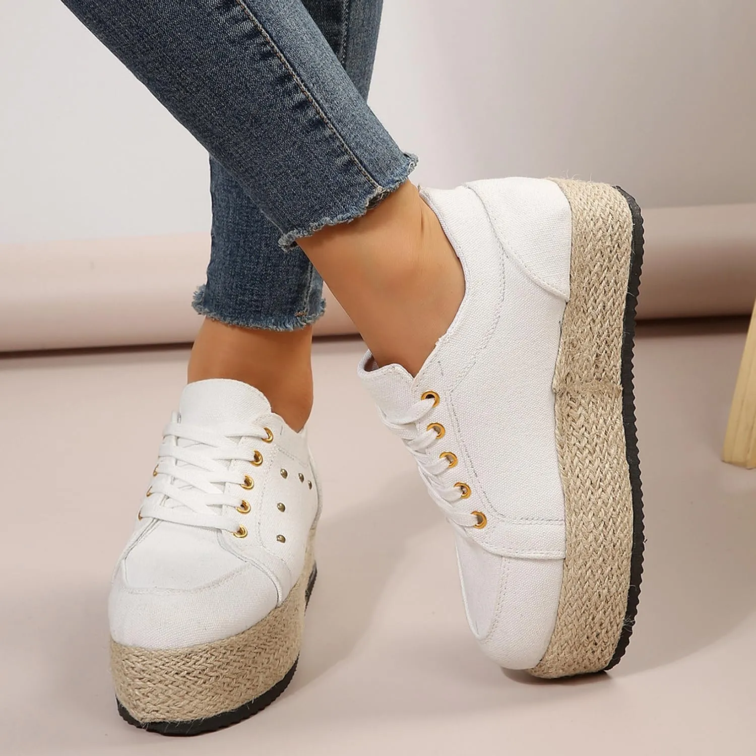JITUUE Women's Fashion Sneakers Comfortable Casual Hemp Rope Platform Sole Espadrilles Shoes