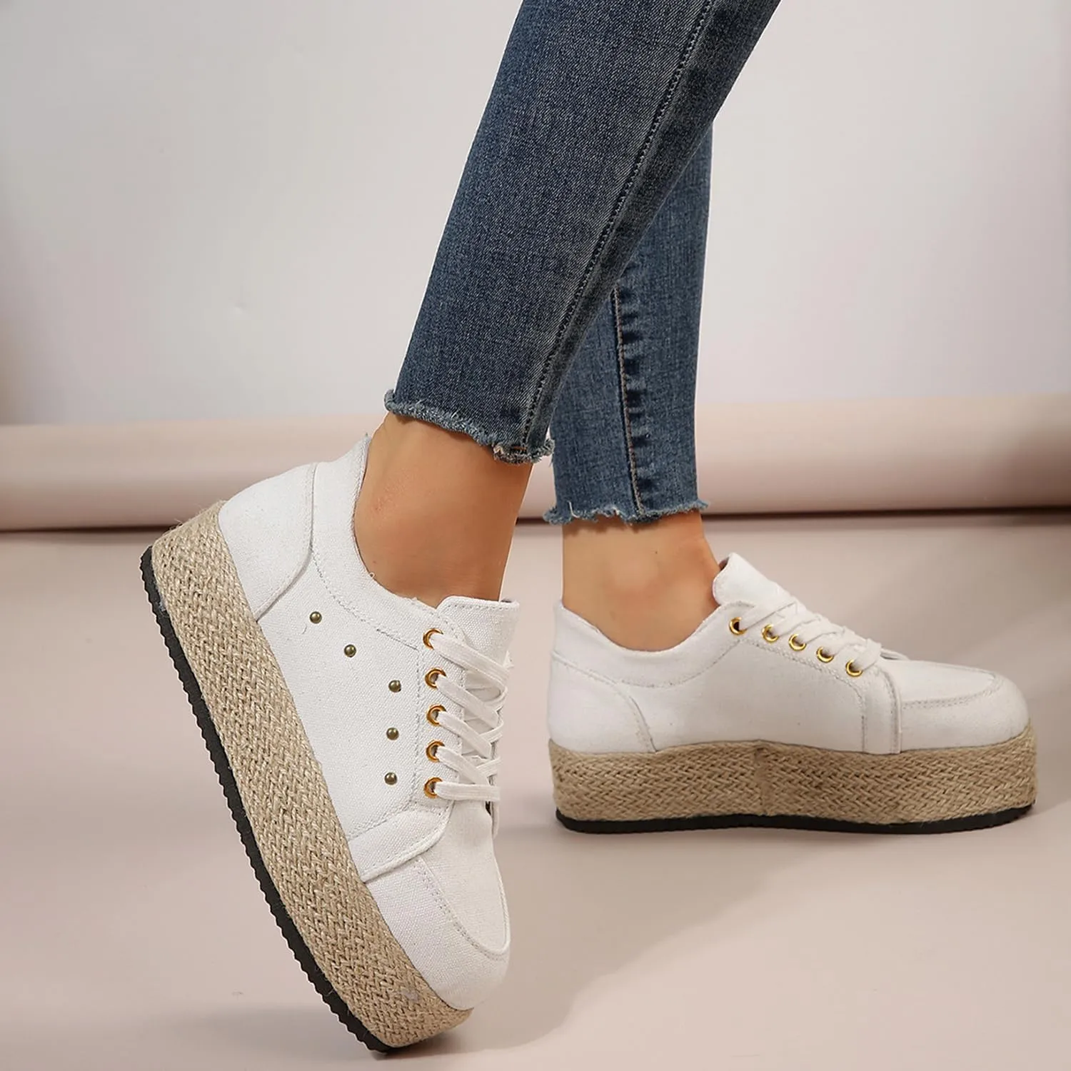 JITUUE Women's Fashion Sneakers Comfortable Casual Hemp Rope Platform Sole Espadrilles Shoes