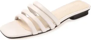 Journee Collection Signature Womens Genuine Leather Cendi Slip On Puff Strap Sandals Padded Slide Flat Open Square Toe