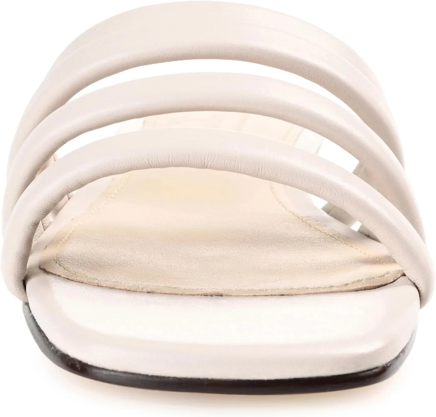 Journee Collection Signature Womens Genuine Leather Cendi Slip On Puff Strap Sandals Padded Slide Flat Open Square Toe