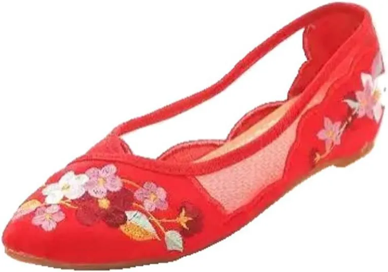 JYHBHMZG Breathable Air Mesh Women's Flats Ladies Espadrilles Loafers Pointed Toe Ballerinas for Women Embroidered Sandals
