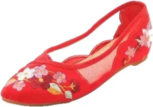 JYHBHMZG Breathable Air Mesh Women's Flats Ladies Espadrilles Loafers Pointed Toe Ballerinas for Women Embroidered Sandals