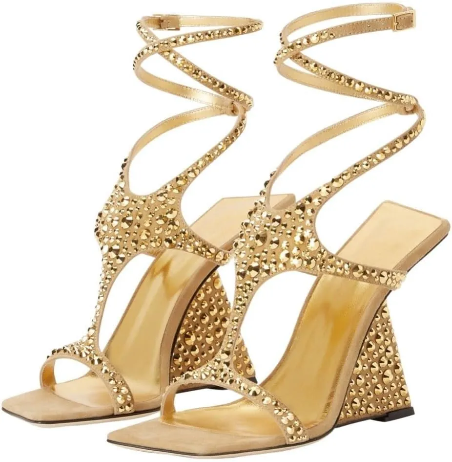 Kluolandi Women's Wedge Heeled Sandals Open Toe Criss-cross Strappy Sandals Heels Dress Shoes with Cut-out Design