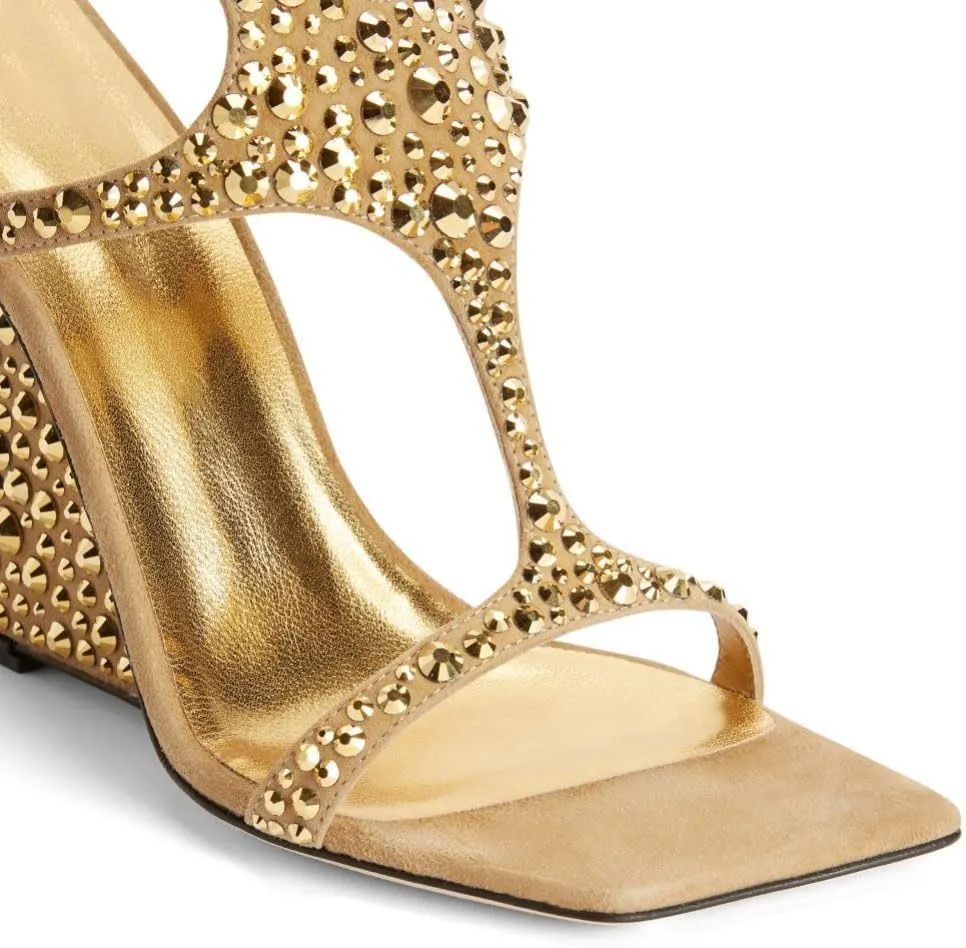 Kluolandi Women's Wedge Heeled Sandals Open Toe Criss-cross Strappy Sandals Heels Dress Shoes with Cut-out Design