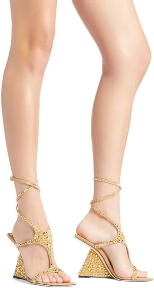 Kluolandi Women's Wedge Heeled Sandals Open Toe Criss-cross Strappy Sandals Heels Dress Shoes with Cut-out Design