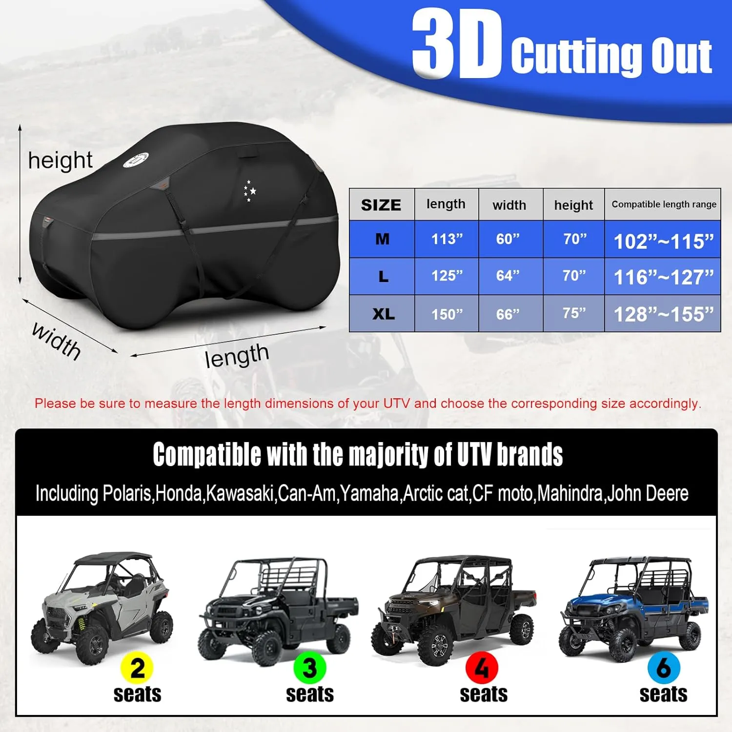 LIBZAKI UTV Covers,420D Heavy Duty Waterproof UTV Cover 2-3 Seaters/4-6 Seaters for Polaris Ranger RZR PRO XP 4 Yamaha Rhino Can-Am Defender Pioneer Kawasaki Mule Sxs Teryx Black-XL