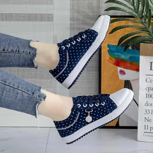 Light Blue Women's Floral Mesh Sneakers - Lace-Up Low Tops with Rhinestone Accents, Casual Shoes, Synthetic Cover Sole