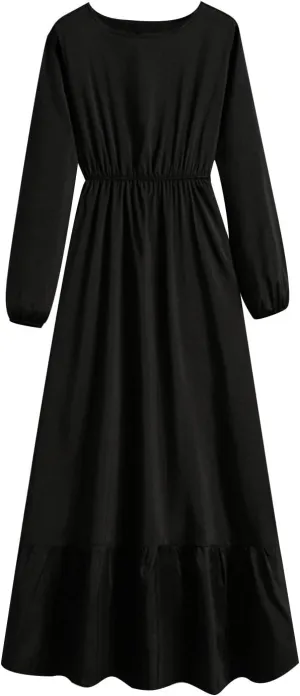 Long Dresses for Women Fall Fashion Long Sleeve Elastic Waist Tiered Ruffle Maxi Dress Causal Crewneck Party Dresses