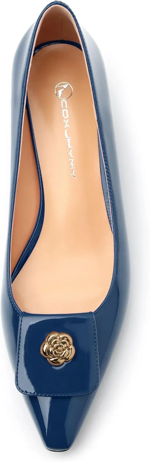 Low Heel Kitten Heel Shoes for Women. The Small Square Shaped Toe Cap is Classic and Fashionable, and They are Suitable for Various Occasions. 1.4 inches