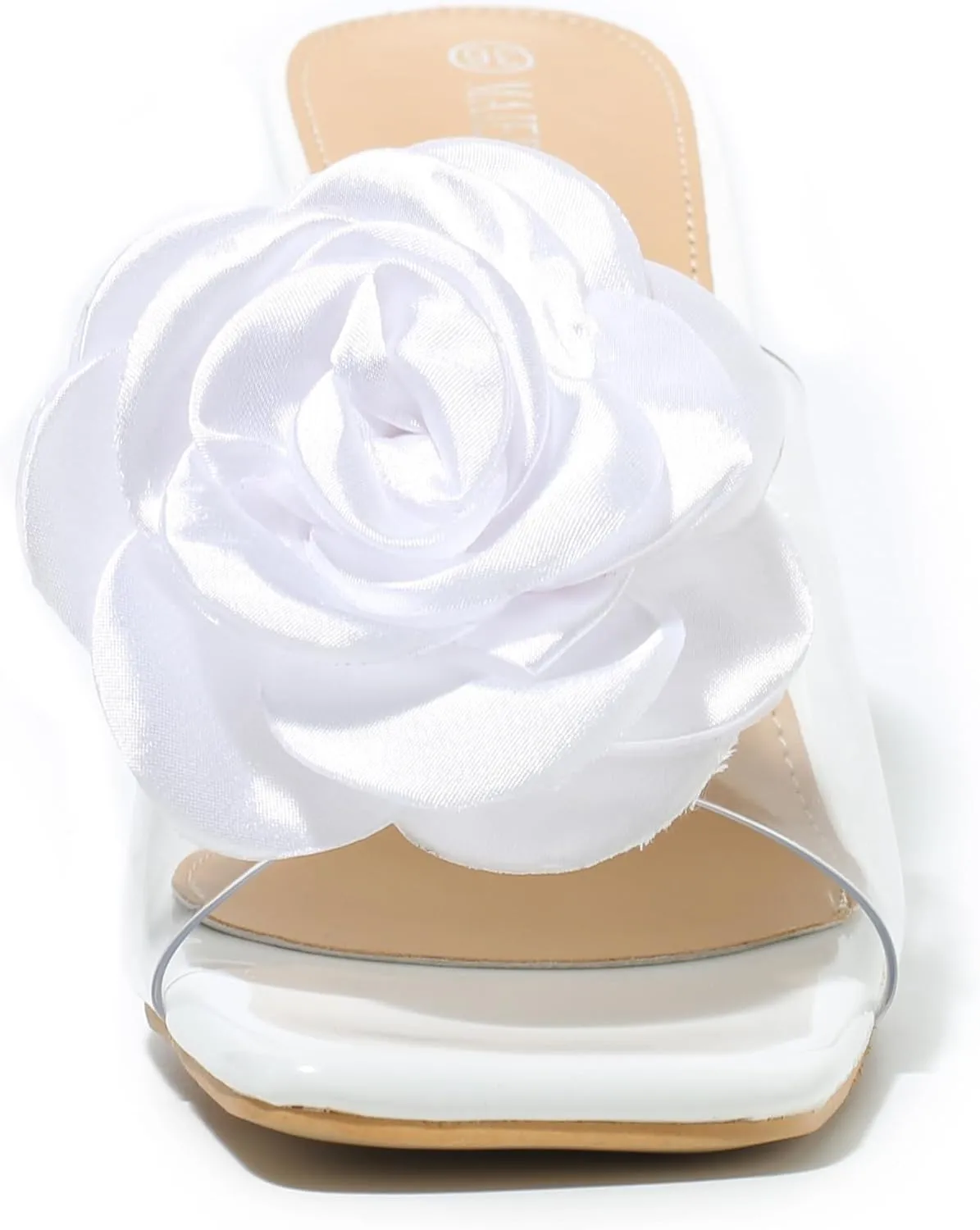 MAIERNISI JESSI Women Flowers High Heels Mules Sandals Square Toe Slip on Dress Bridal Wedding Sandals