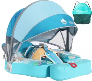 Mambobaby Float with Canopy & Portable Backpack Skin-friendly Baby Swim Float with Tail Waterproof Non-Inflatable Mambo Float Smart Swim Trainer Soft Solid Infant Pool Float 3-24 months Baby Swim Ring