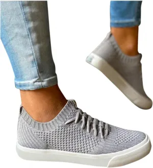 Masbird Sneakers for Women Walking Shoes Breathable Autumn Retro Knitted Loafers Fashion Slip On Running Shoes Gray