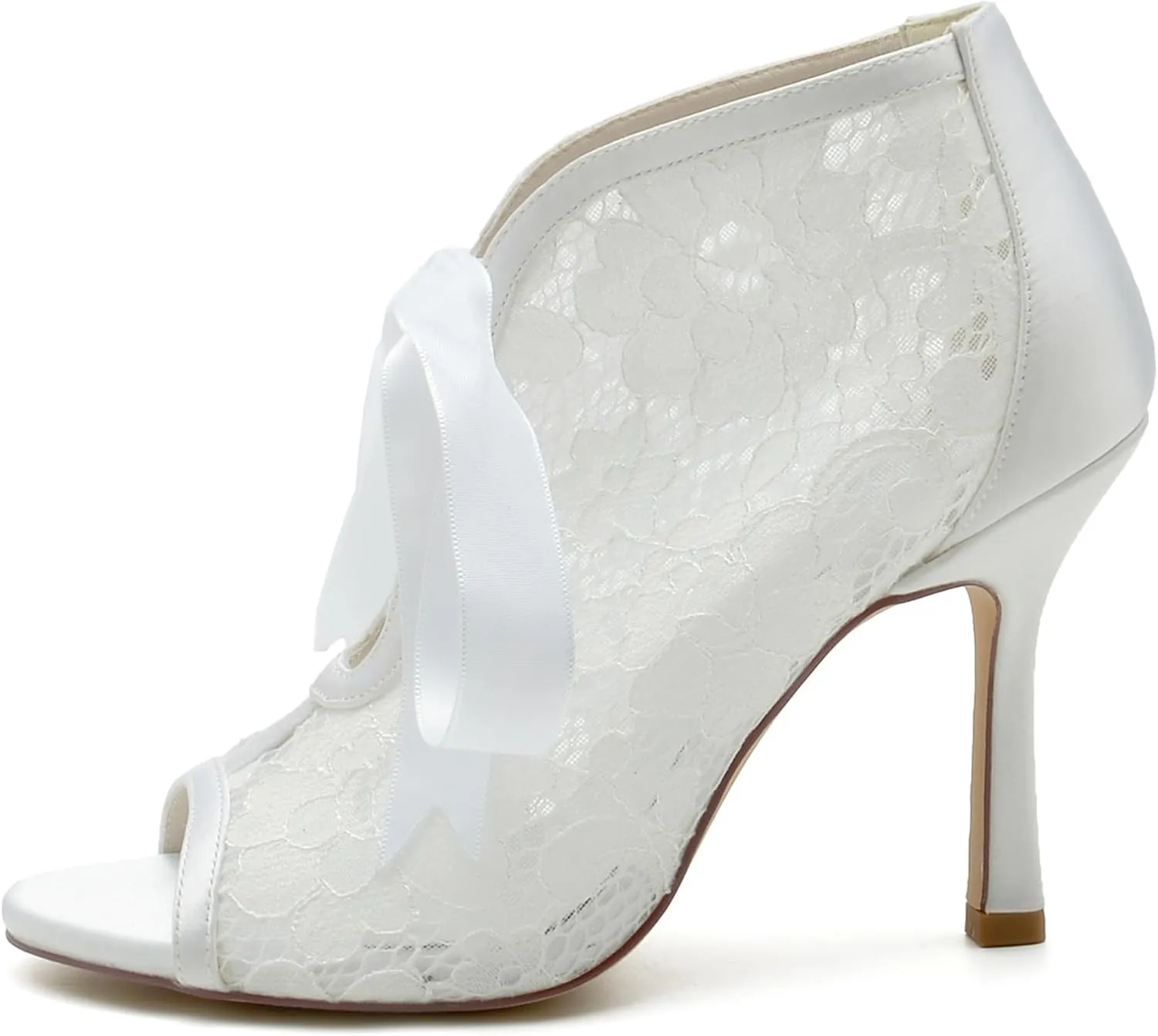 Minishion Womens Comfortable Wedding Sandals Lace Bridal Formal Party Booties with Ribbon BR095