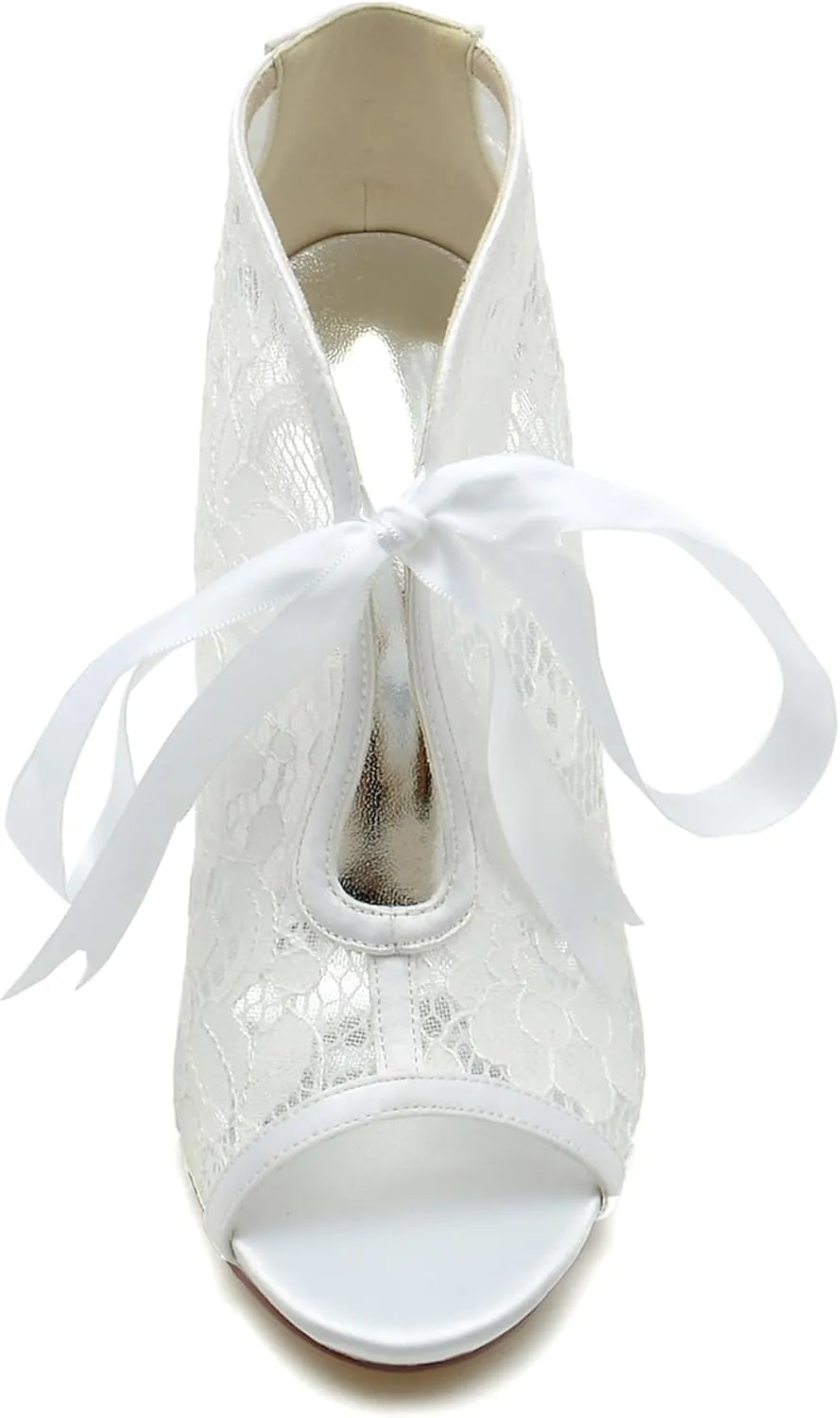 Minishion Womens Comfortable Wedding Sandals Lace Bridal Formal Party Booties with Ribbon BR095