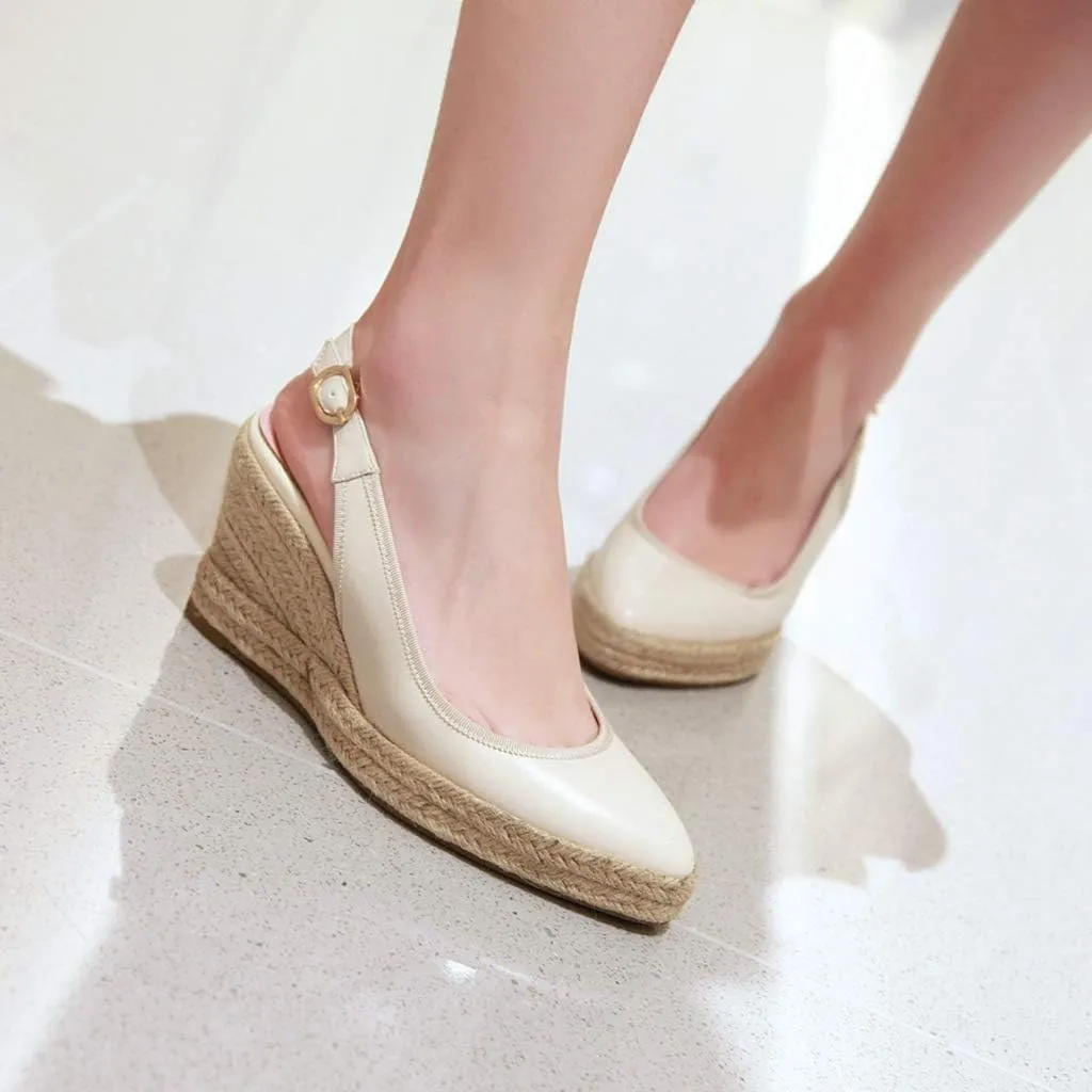 MIOKE Women's Espadrille Wedge Sandals Pointed Toe Slingback Strap Chunky Platform High Heel Dress Shoes