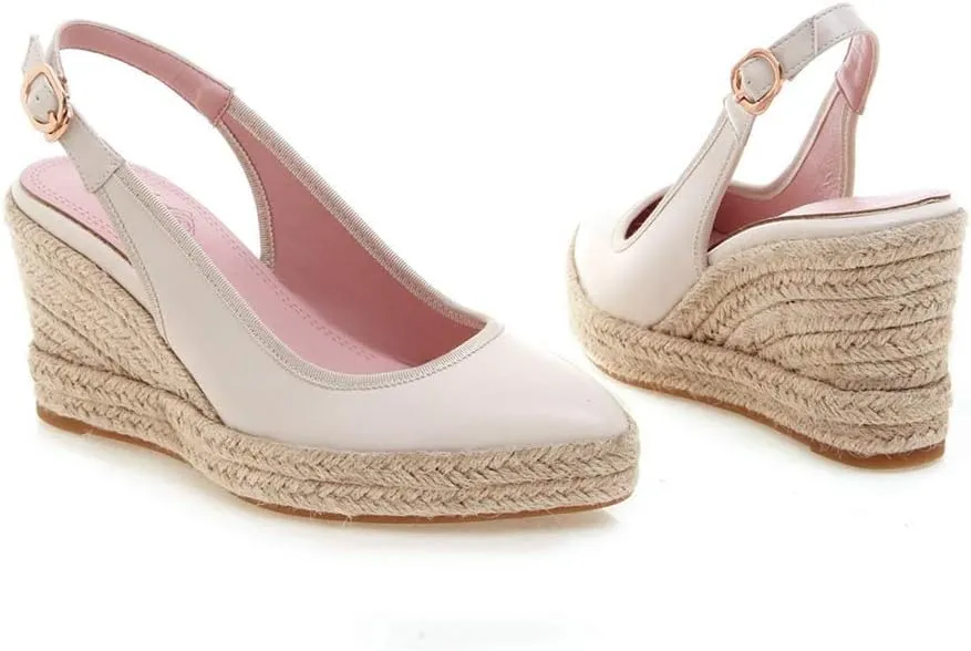 MIOKE Women's Espadrille Wedge Sandals Pointed Toe Slingback Strap Chunky Platform High Heel Dress Shoes