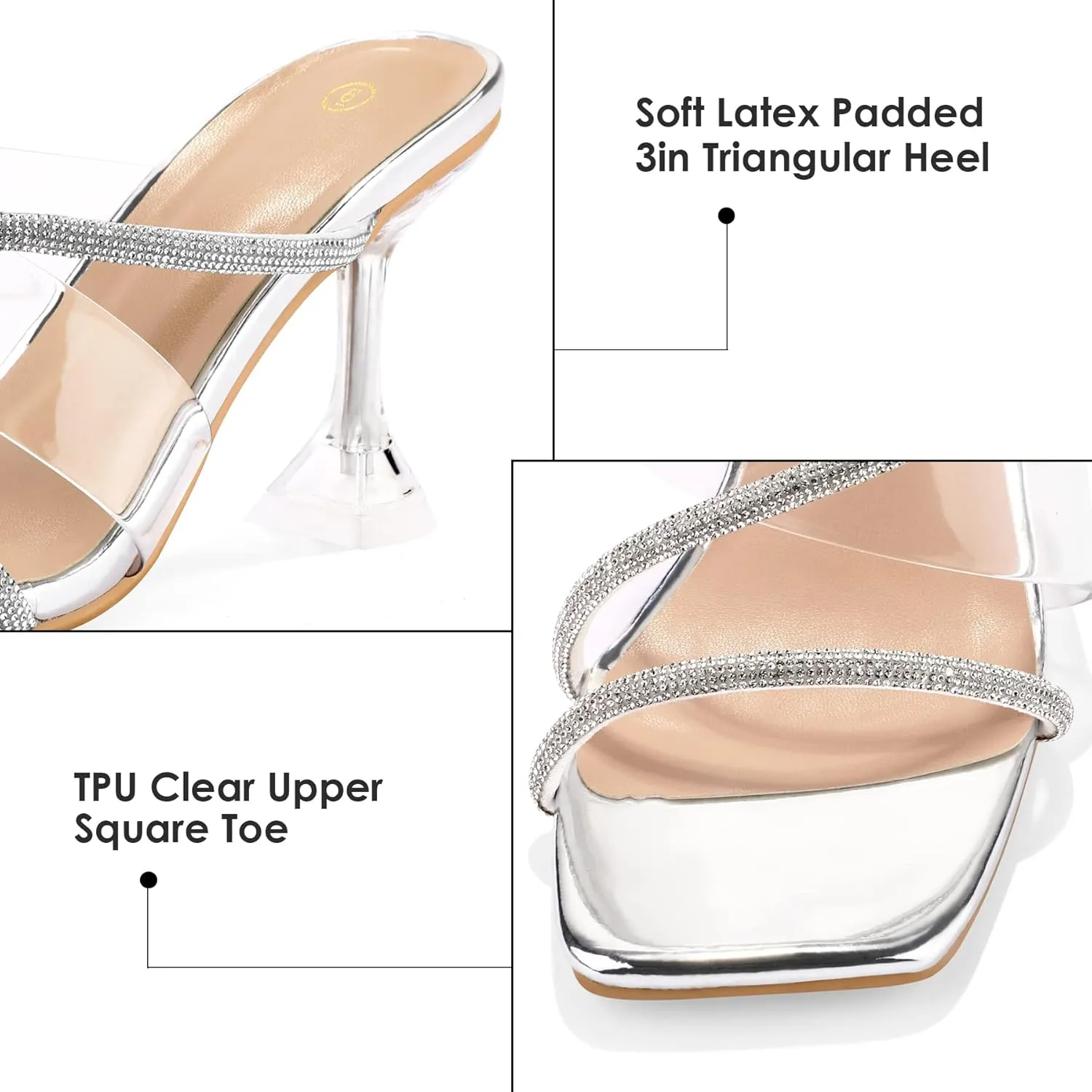 mysoft Women's Clear Heeled Sandals Square Toe Transparent Stiletto Mules Open Toe Slip on Dress Shoes